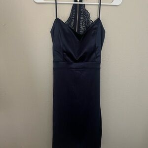 Honey and Rosie Juniors Navy Lace-Back Midi Dress Backless Sleeveless